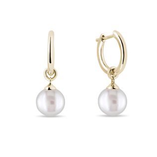 HOOP EARRINGS WITH PEARLS IN YELLOW GOLD - PEARL EARRINGS - PEARL JEWELRY