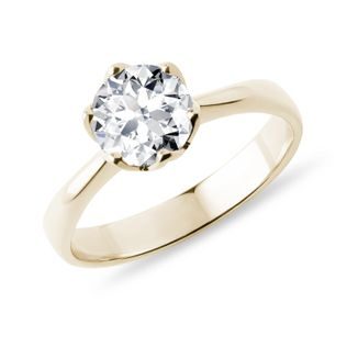 14K YELLOW GOLD FLOWER RING WITH 1 CT DIAMOND - RINGS WITH LAB-GROWN DIAMONDS - ENGAGEMENT RINGS