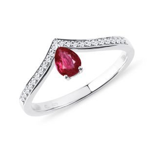 RUBY TEARDROP RING IN 14K WHITE GOLD - RUBY ENGAGEMENT RINGS - ENGAGEMENT RINGS