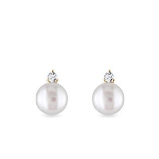 PEARL AND DIAMOND STUD EARRINGS IN GOLD - PEARL EARRINGS - PEARL JEWELRY