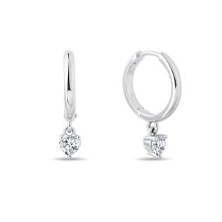 NÁUŠNICE KRUHY S PŘÍVĚSKEM VE TVARU SRDCE V BÍLÉM ZLATĚ - DIAMANTOVÉ NÁUŠNICE - NÁUŠNICE