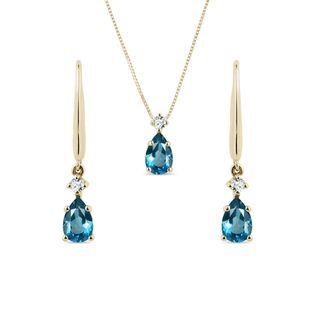 LONDON TOPAZ NECKLACE AND EARRING SET IN 14K GOLD - GEMSTONE SETS - FINE JEWELRY