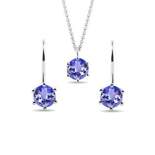 TANZANITE EARRING AND NECKLACE SET IN WHITE GOLD - GEMSTONE SETS - FINE JEWELRY