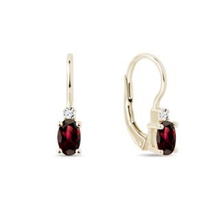 ZLATÉ NÁUŠNICE S OVÁLNÝMI GRANÁTY A BRILIANTY - NÁUŠNICE S GRANÁTEM - NÁUŠNICE