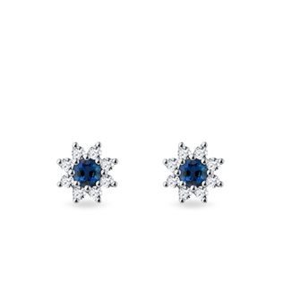 SAPPHIRE AND DIAMOND FLOWER STUD EARRINGS IN WHITE GOLD - SAPPHIRE EARRINGS - EARRINGS