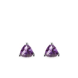 TRILLION CUT AMETHYST STUDS IN WHITE GOLD - AMETHYST EARRINGS - EARRINGS