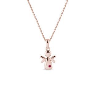 RUBY ANGEL PENDANT WITH 14K ROSE GOLD CHAIN - RUBY NECKLACES - NECKLACES