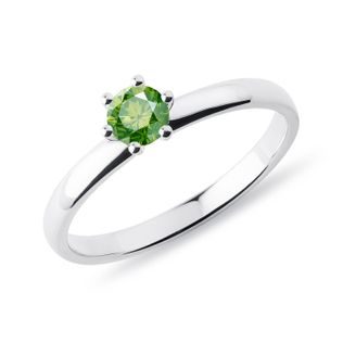 WHITE GOLD RING WITH GREEN DIAMOND - FANCY DIAMOND ENGAGEMENT RINGS - ENGAGEMENT RINGS