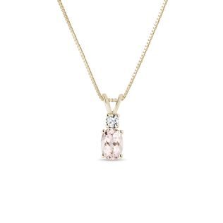 OVAL MORGANITE AND DIAMOND GOLD NECKLACE - MORGANITE NECKLACES - NECKLACES