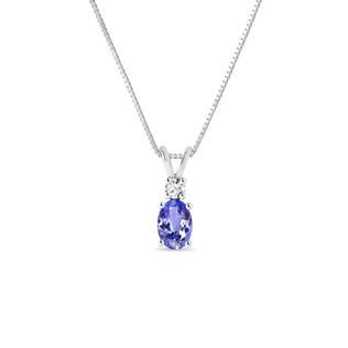 OVAL TANZANITE AND DIAMOND WHITE GOLD NECKLACE - TANZANITE NECKLACES - NECKLACES