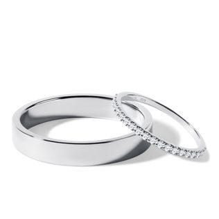 HALF ETERNITY AND SHINY FINISH WEDDING RING SET IN WHITE GOLD - WHITE GOLD WEDDING SETS - WEDDING RINGS