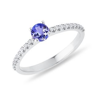 ENGAGEMENT RING IN WHITE GOLD WITH TANZANITE AND DIAMONDS - TANZANITE RINGS - RINGS