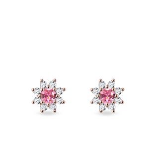 PINK SAPPHIRE FLOWER STUD EARRINGS IN ROSE GOLD - SAPPHIRE EARRINGS - EARRINGS