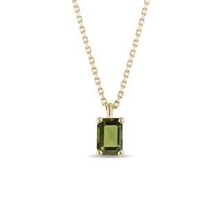 OCTAGON CUT MOLDAVITE AND DIAMOND NECKLACE IN YELLOW GOLD - MOLDAVITE NECKLACES - NECKLACES