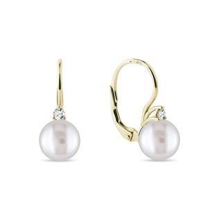 FRESHWATER PEARL AND DIAMOND EARRINGS IN GOLD - PEARL EARRINGS - PEARL JEWELRY
