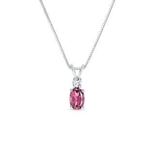 OVAL TOURMALINE AND DIAMOND WHITE GOLD NECKLACE - TOURMALINE NECKLACES - NECKLACES