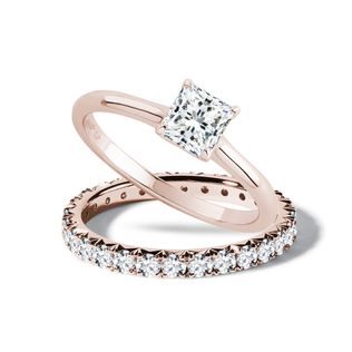 SET OF DIAMOND RINGS IN ROSE GOLD - ENGAGEMENT AND BRIDAL RING SETS - ENGAGEMENT RINGS