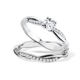 MODERN ENGAGEMENT SET OF WHITE GOLD WITH DIAMONDS - ENGAGEMENT AND BRIDAL RING SETS - ENGAGEMENT RINGS