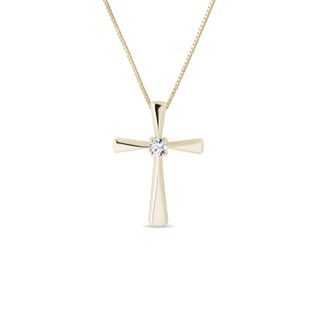CROSS PENDANT WITH DIAMONDS IN YELLOW GOLD - DIAMOND NECKLACES - NECKLACES