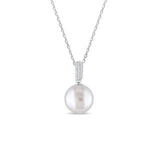 PEARL AND DIAMOND ANCHOR NECKLACE IN WHITE GOLD - PEARL PENDANTS - PEARL JEWELRY