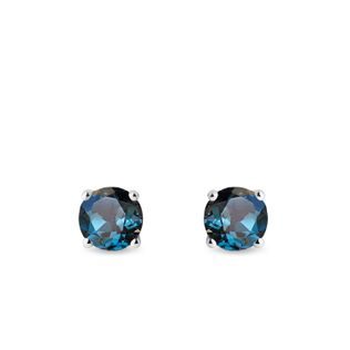 WHITE GOLD STUDS WITH TOPAZ - TOPAZ EARRINGS - EARRINGS