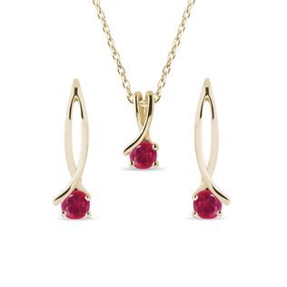 RUBY JEWELRY SET IN 14K YELLOW GOLD - GEMSTONE SETS - FINE JEWELRY