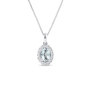 PŘÍVĚSEK S AKVAMARÍNEM A DIAMANTY V BÍLÉM ZLATĚ - NÁHRDELNÍKY S AKVAMARÍNEM - NÁHRDELNÍKY
