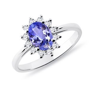 WHITE GOLD RING WITH TANZANITE AND SMALL DIAMONDS - TANZANITE RINGS - RINGS