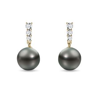 14K YELLOW GOLD TAHITIAN PEARL EARRINGS - PEARL EARRINGS - PEARL JEWELRY