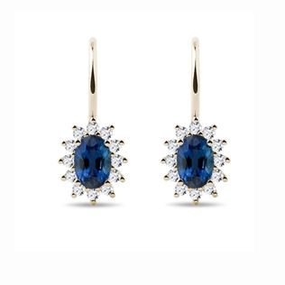 SAPPHIRE AND DIAMOND HALO GOLD EARRINGS - SAPPHIRE EARRINGS - EARRINGS