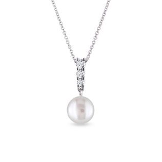 PENDANT IN WHITE GOLD WITH PEARL AND THREE BRILLIANTS - PEARL PENDANTS - PEARL JEWELRY