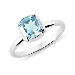 CUSHION CUT SKY BLUE TOPAZ RING IN WHITE GOLD - TOPAZ RINGS - RINGS