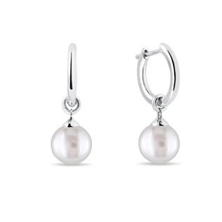 PEARL HOOP EARRINGS IN WHITE GOLD - PEARL EARRINGS - PEARL JEWELRY