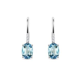 SWISS TOPAZ AND DIAMOND WHITE GOLD DROP EARRINGS - TOPAZ EARRINGS - EARRINGS
