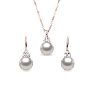 JEWELLERY SET WITH PEARLS AND DIAMONDS IN ROSE GOLD - PEARL SETS - PEARL JEWELRY