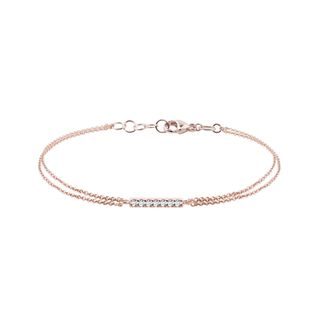 ROSE GOLD DOUBLE BRACELET WITH A DIAMOND BAR - DIAMOND BRACELETS - BRACELETS