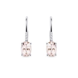 WHITE GOLD EARRINGS WITH DIAMONDS AND MORGANITE - MORGANITE EARRINGS - EARRINGS