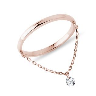 14K ROSE GOLD DIAMOND RING WITH A CHAIN - DIAMOND RINGS - RINGS
