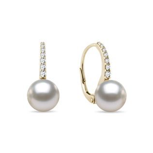 PEARL AND DIAMOND EARRINGS IN 14K YELLOW GOLD - PEARL EARRINGS - PEARL JEWELRY