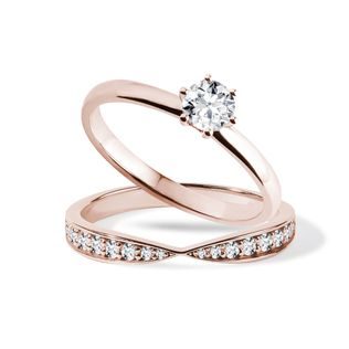 DIAMOND ENGAGEMENT RING SET MADE OF ROSE GOLD - ENGAGEMENT AND BRIDAL RING SETS - ENGAGEMENT RINGS