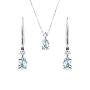 AQUAMARINE EARRING AND NECKLACE SET IN WHITE GOLD - GEMSTONE SETS - FINE JEWELRY