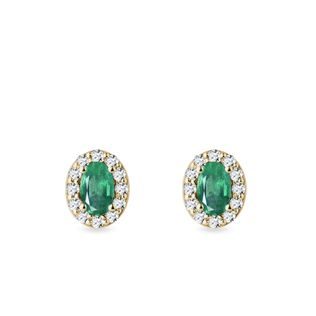 OVAL EMERALD AND DIAMOND GOLD HALO STUD EARRINGS - EMERALD EARRINGS - EARRINGS