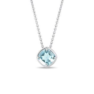 CUSHION CUT SKY BLUE TOPAZ NECKLACE IN WHITE GOLD - TOPAZ NECKLACES - NECKLACES