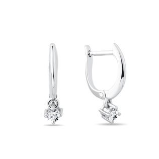 WHITE GOLD EARRINGS WITH A MINI DIAMOND PENDANT - DIAMOND EARRINGS - EARRINGS