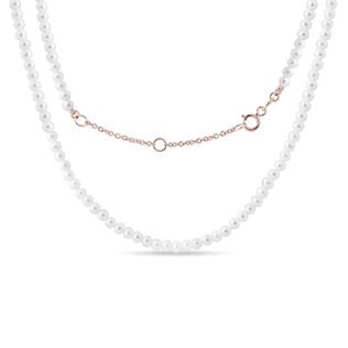 NÁHRDELNÍK S DROBNÝMI PERLAMI V RŮŽOVÉM 14K ZLATĚ - PERLOVÉ NÁHRDELNÍKY - PERLOVÉ ŠPERKY