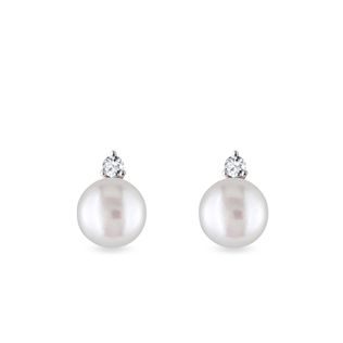 PEARL AND DIAMOND STUD EARRINGS IN WHITE GOLD - PEARL EARRINGS - PEARL JEWELRY
