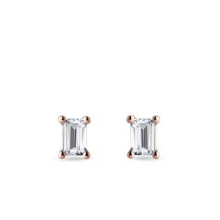 ROSE GOLD EARRINGS WITH EMERALD CUT DIAMONDS - DIAMOND STUD EARRINGS - EARRINGS