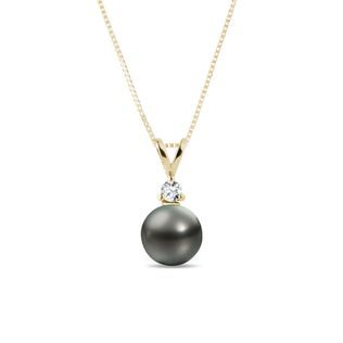 TAHITIAN PEARL AND DIAMOND GOLD NECKLACE - PEARL PENDANTS - PEARL JEWELRY