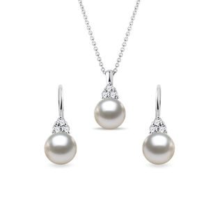 AKOYA PEARL AND DIAMOND JEWELRY SET IN WHITE GOLD - PEARL SETS - PEARL JEWELRY