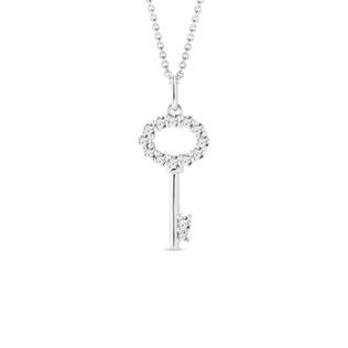 WHITE GOLD KEY PENDANT WITH DIAMONDS - DIAMOND NECKLACES - NECKLACES